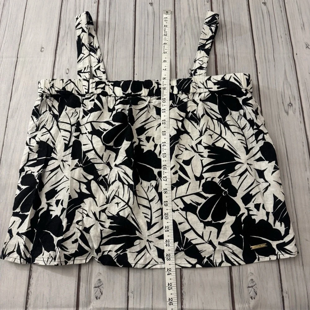 Michael Kors Linen Blend Tank‎ Top Black & White Tropical Palm Floral XL Women's